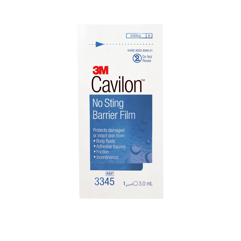 3ml swab Cavilon no-sting barrier film. Painless skin protectant for adhesive trauma and body fluids. Contains no alcohol. Protects up to 72 hours for incontinence.