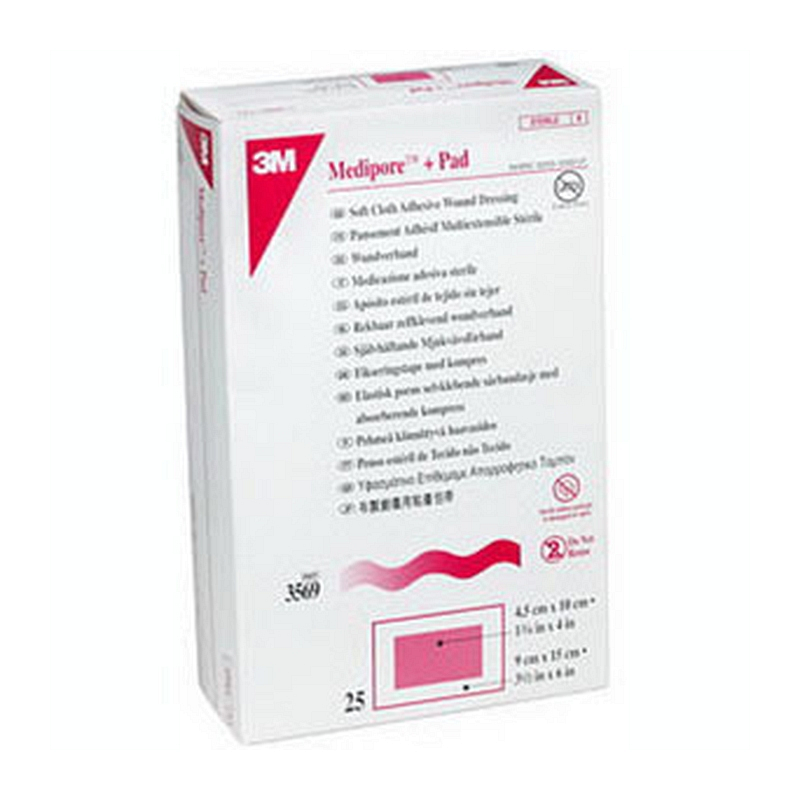 3 1/2" x 4" soft cloth adhesive wound dressing.