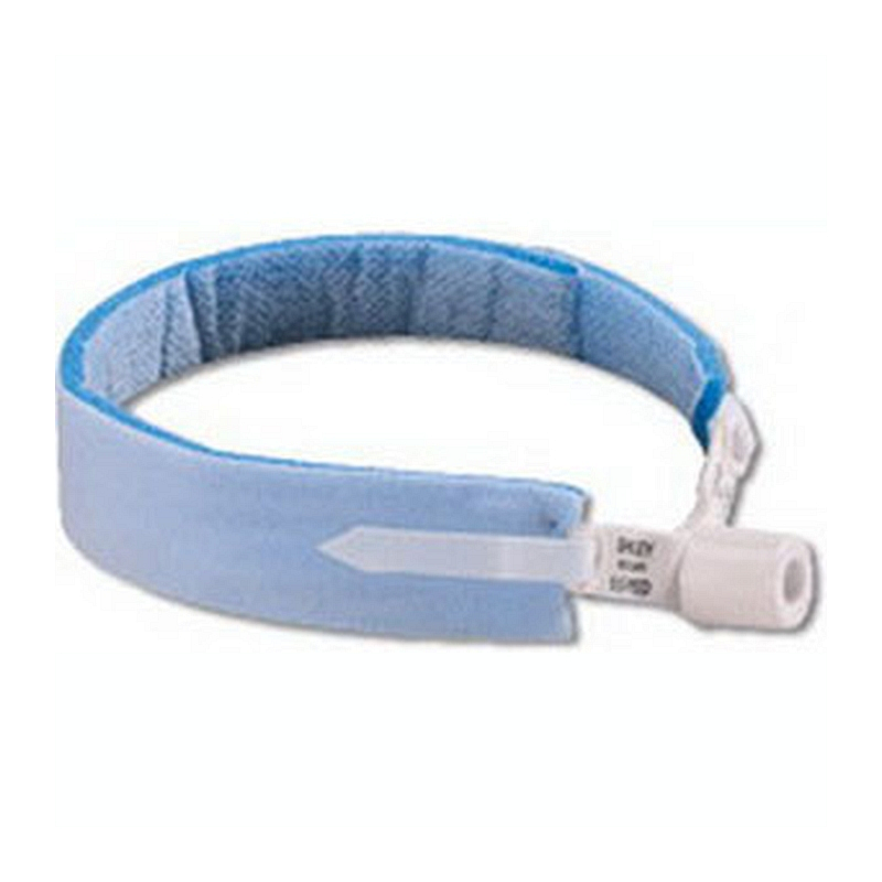 Tracheotomy neckband. Two-piece padded neckband with stretch panel for snug